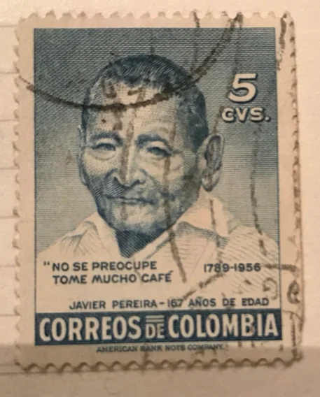 Estampilla de Correos de Colombia con Javier Pereira, 167 años de edad