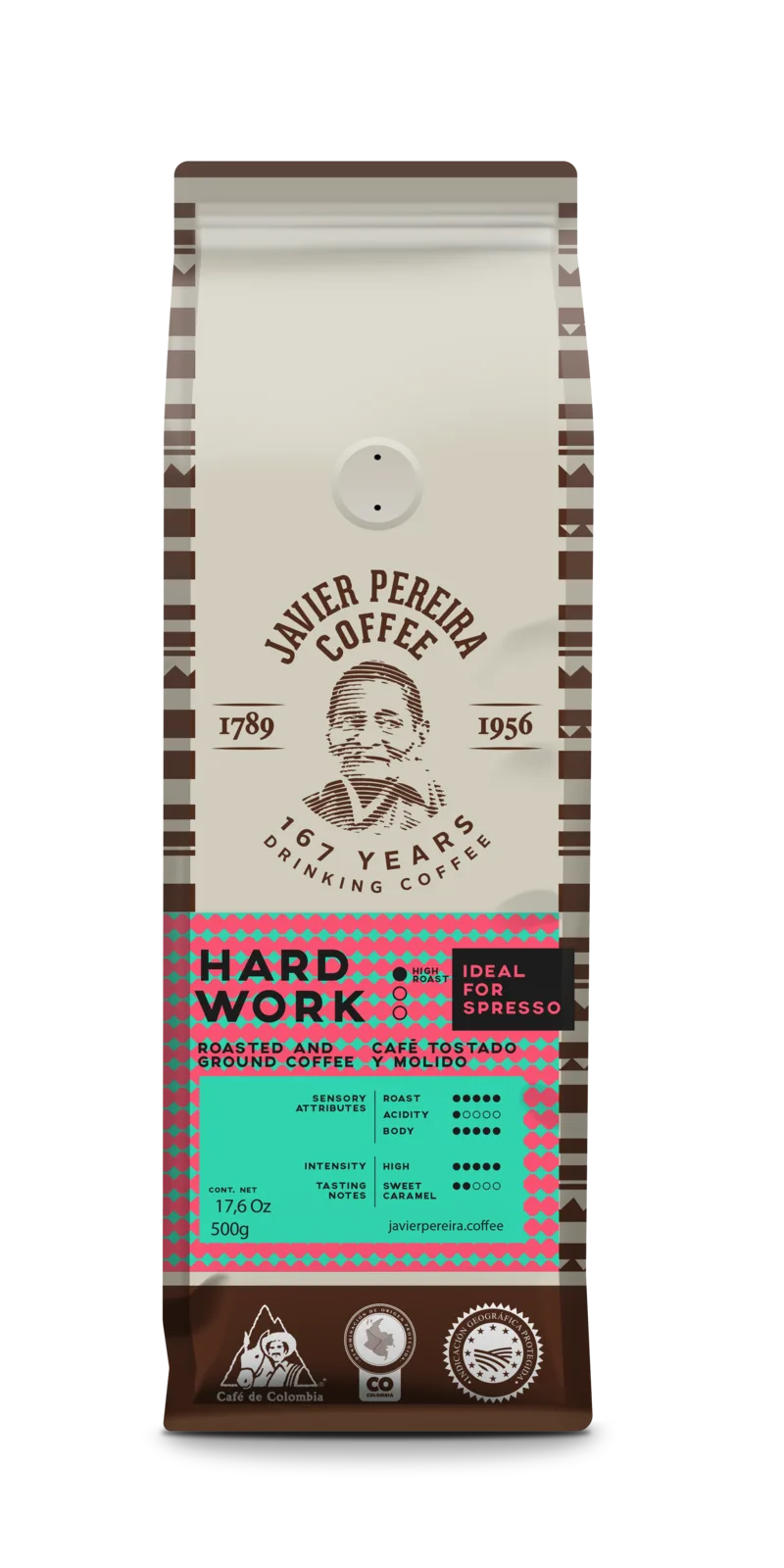 HARD WORK · Intense Colombian coffee